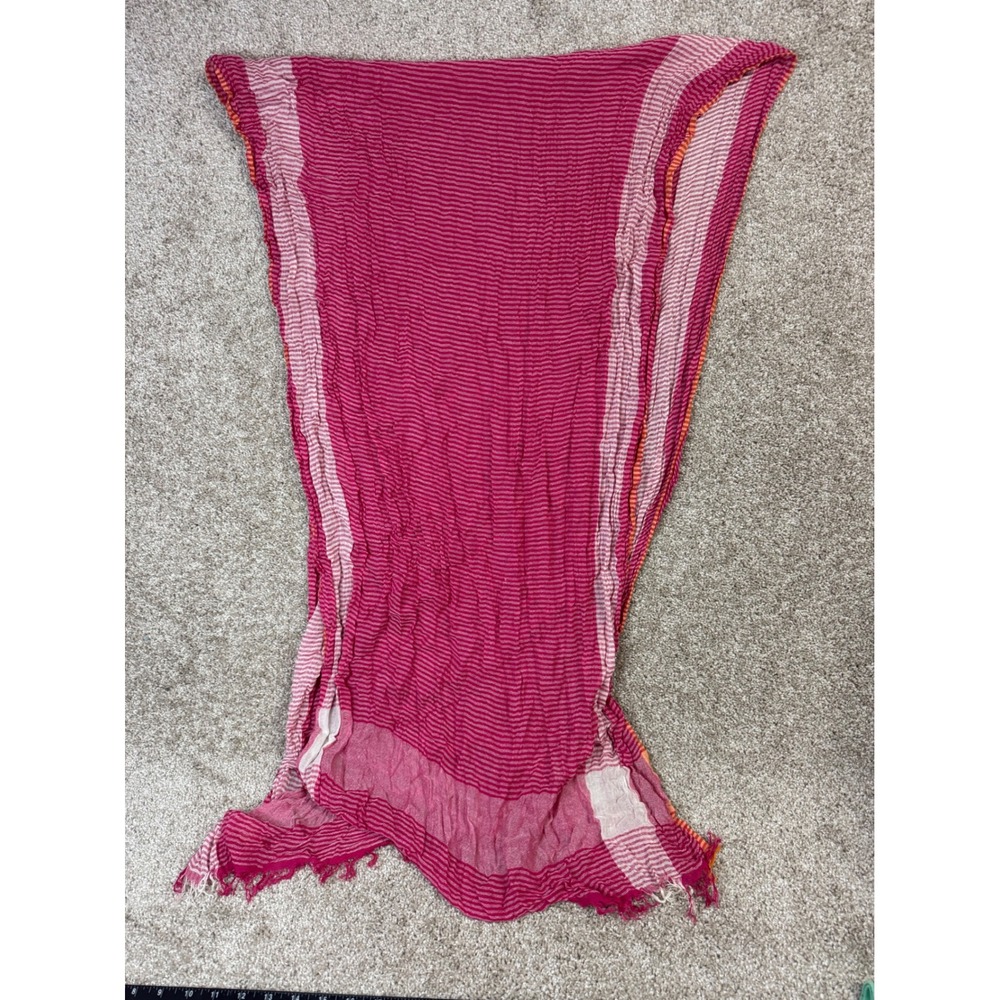American Eagle Outfitters Pink White Striped Gauze Scarf Lightweight Frayed Hem